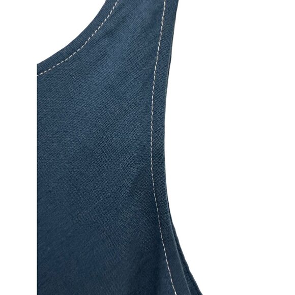 New Cropped Turquoise Cotton Tank with White Stitching and Button Back Closure S - Picture 2 of 5